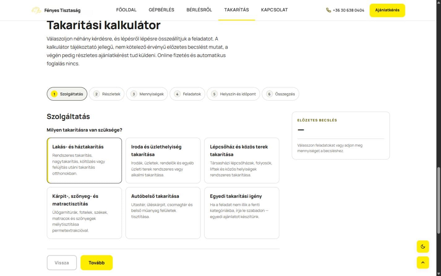 Fényes Tisztaság – Takarítási kalkulátor